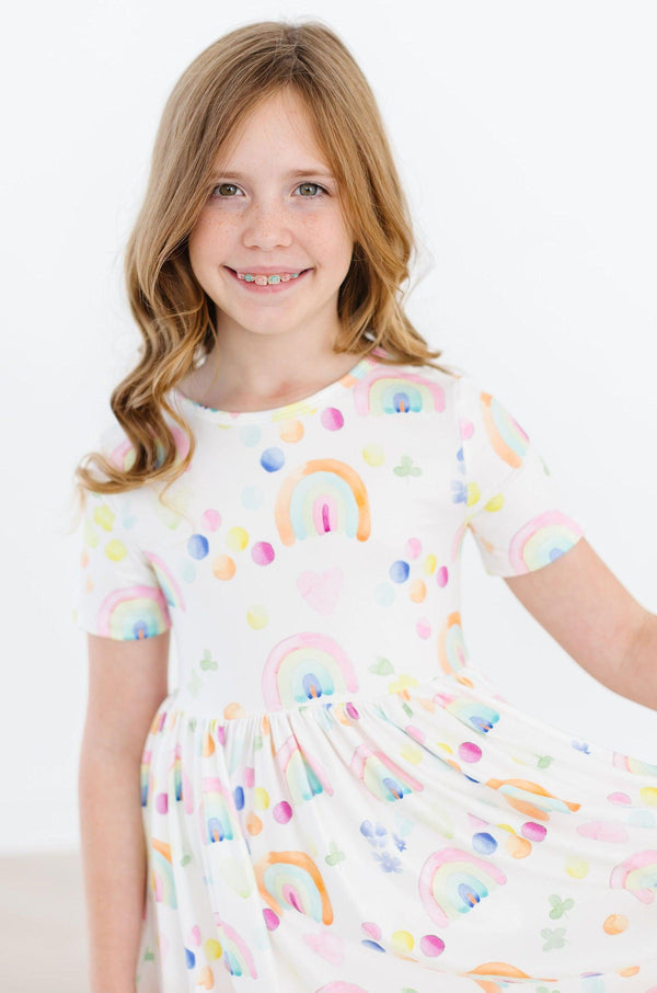 watercolor-rainbows-s-s-pocket-twirl-dress Mila &  Rose - Sophia's Style-Watercolor Rainbows S/S Pocket Twirl Dress-6-12M--1